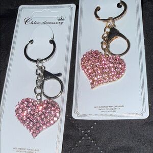 Pink Heart Keychain Set - gold and silver hardware